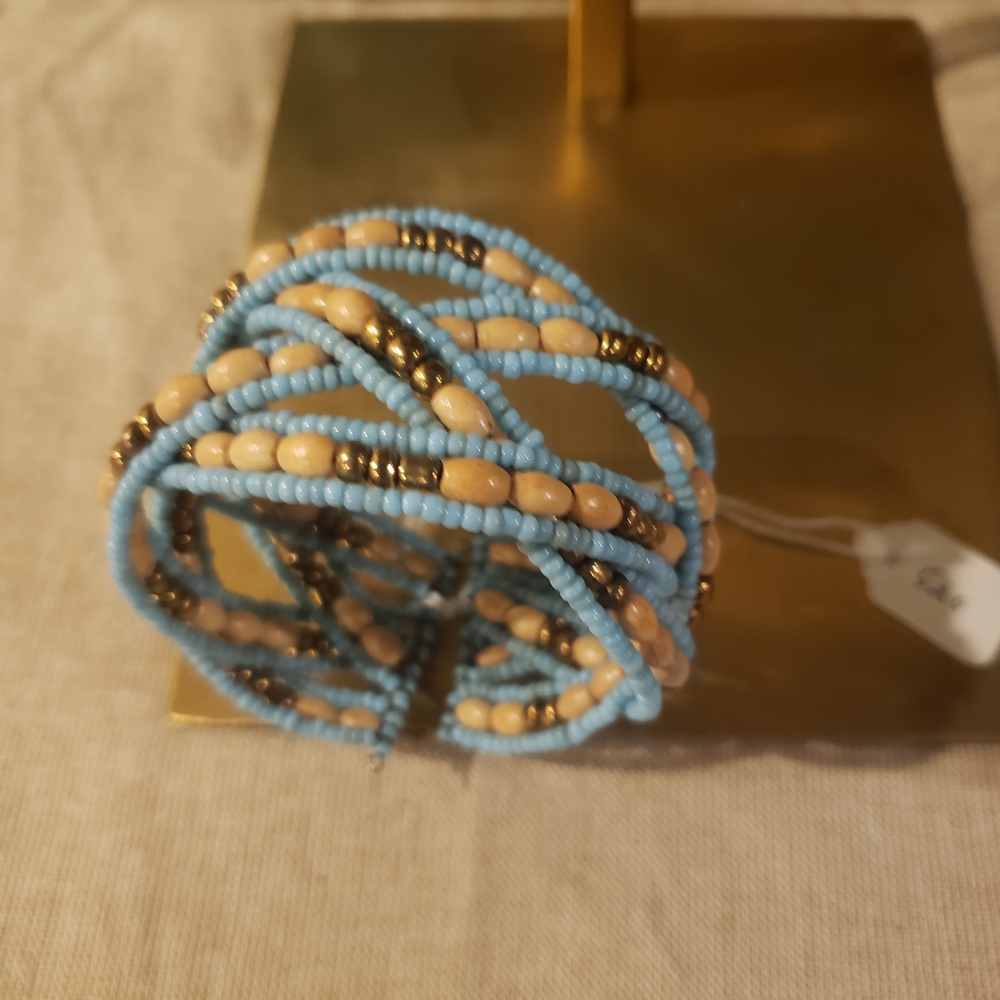NWT! Handmade Multistrand Braided Bracelet in Light Blue and Gold - Picture 4 of 5